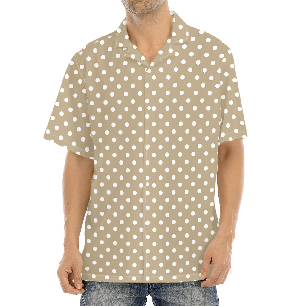 Beige And White Polka Dot Pattern Print Aloha Shirt