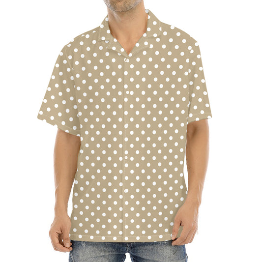 Beige And White Polka Dot Pattern Print Aloha Shirt