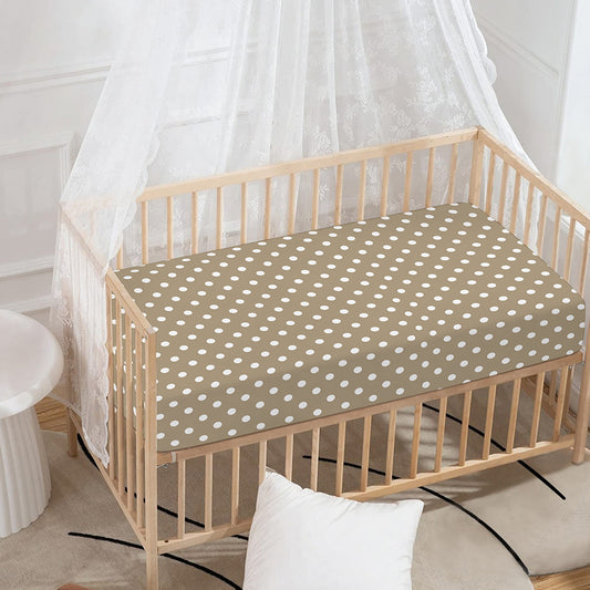 Beige And White Polka Dot Pattern Print Baby Crib Sheet