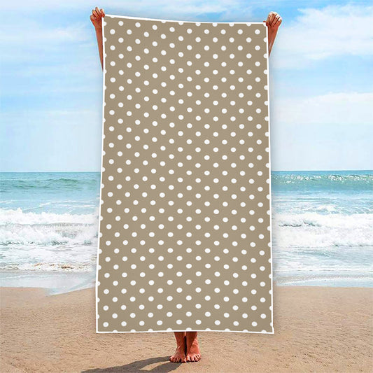 Beige And White Polka Dot Pattern Print Beach Towel