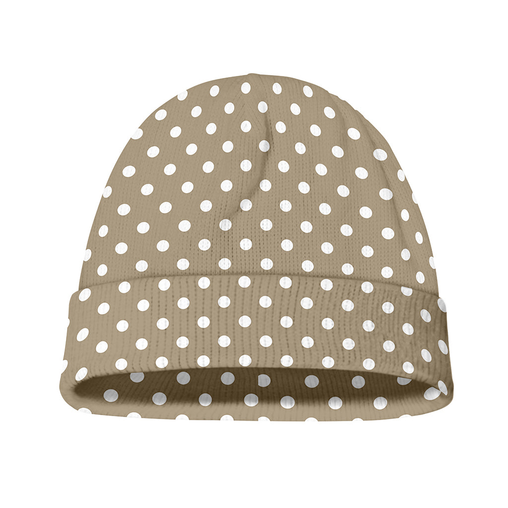 Beige And White Polka Dot Pattern Print Beanie