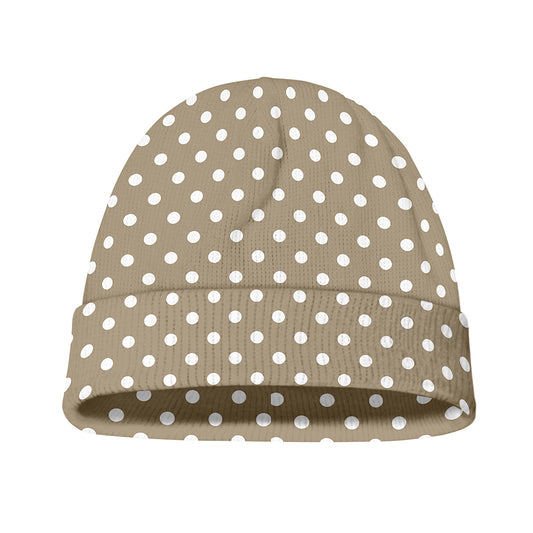 Beige And White Polka Dot Pattern Print Beanie