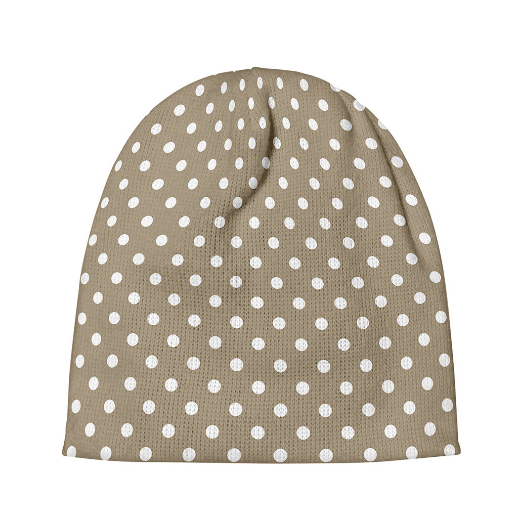 Beige And White Polka Dot Pattern Print Beanie