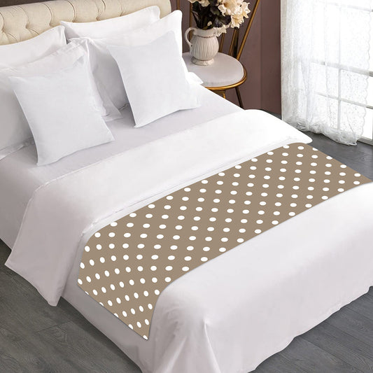 Beige And White Polka Dot Pattern Print Bed Runner