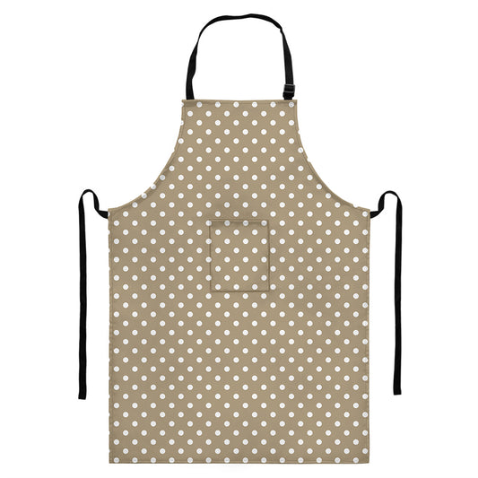Beige And White Polka Dot Pattern Print Bib Apron With Pocket