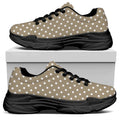 Beige And White Polka Dot Pattern Print Black Chunky Shoes