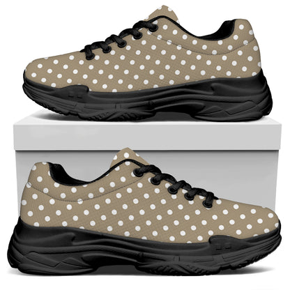 Beige And White Polka Dot Pattern Print Black Chunky Shoes