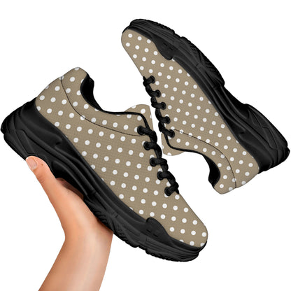 Beige And White Polka Dot Pattern Print Black Chunky Shoes