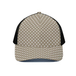 Beige And White Polka Dot Pattern Print Black Mesh Trucker Cap