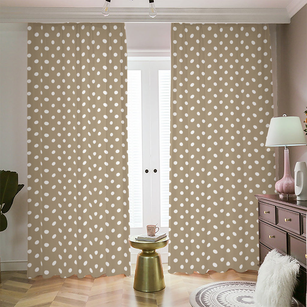 Beige And White Polka Dot Pattern Print Blackout Pencil Pleat Curtains