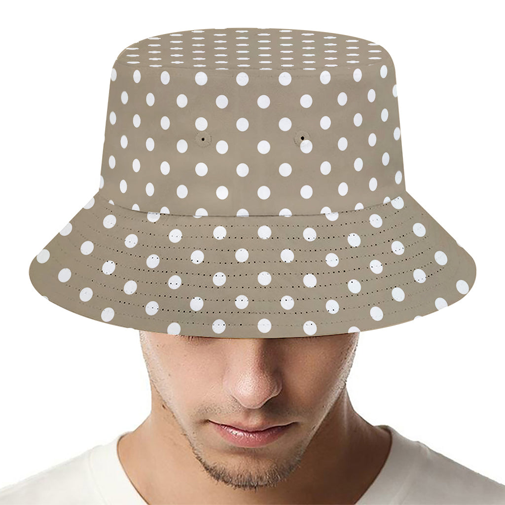 Beige And White Polka Dot Pattern Print Bucket Hat