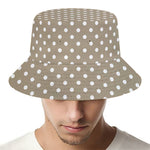 Beige And White Polka Dot Pattern Print Bucket Hat