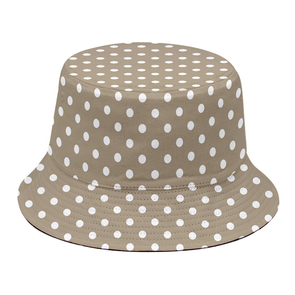 Beige And White Polka Dot Pattern Print Bucket Hat