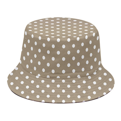 Beige And White Polka Dot Pattern Print Bucket Hat