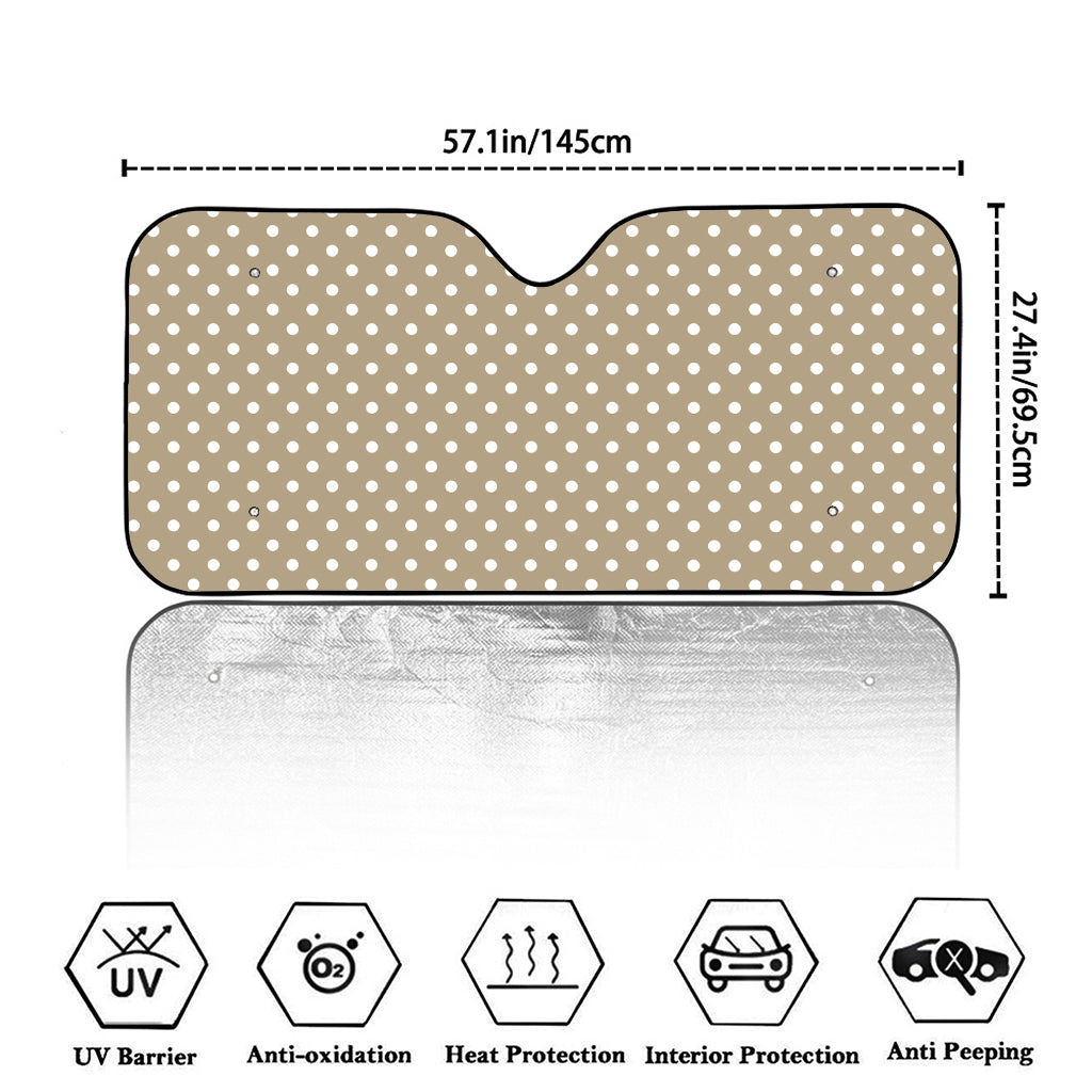 Beige And White Polka Dot Pattern Print Car Windshield Sun Shade