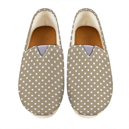 Beige And White Polka Dot Pattern Print Casual Shoes