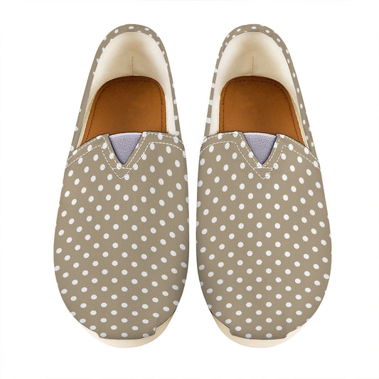 Beige And White Polka Dot Pattern Print Casual Shoes