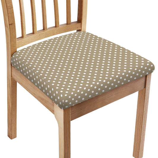 Beige And White Polka Dot Pattern Print Chair Cushion Cover