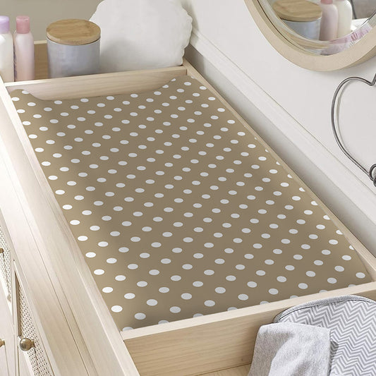 Beige And White Polka Dot Pattern Print Changing Pad Cover