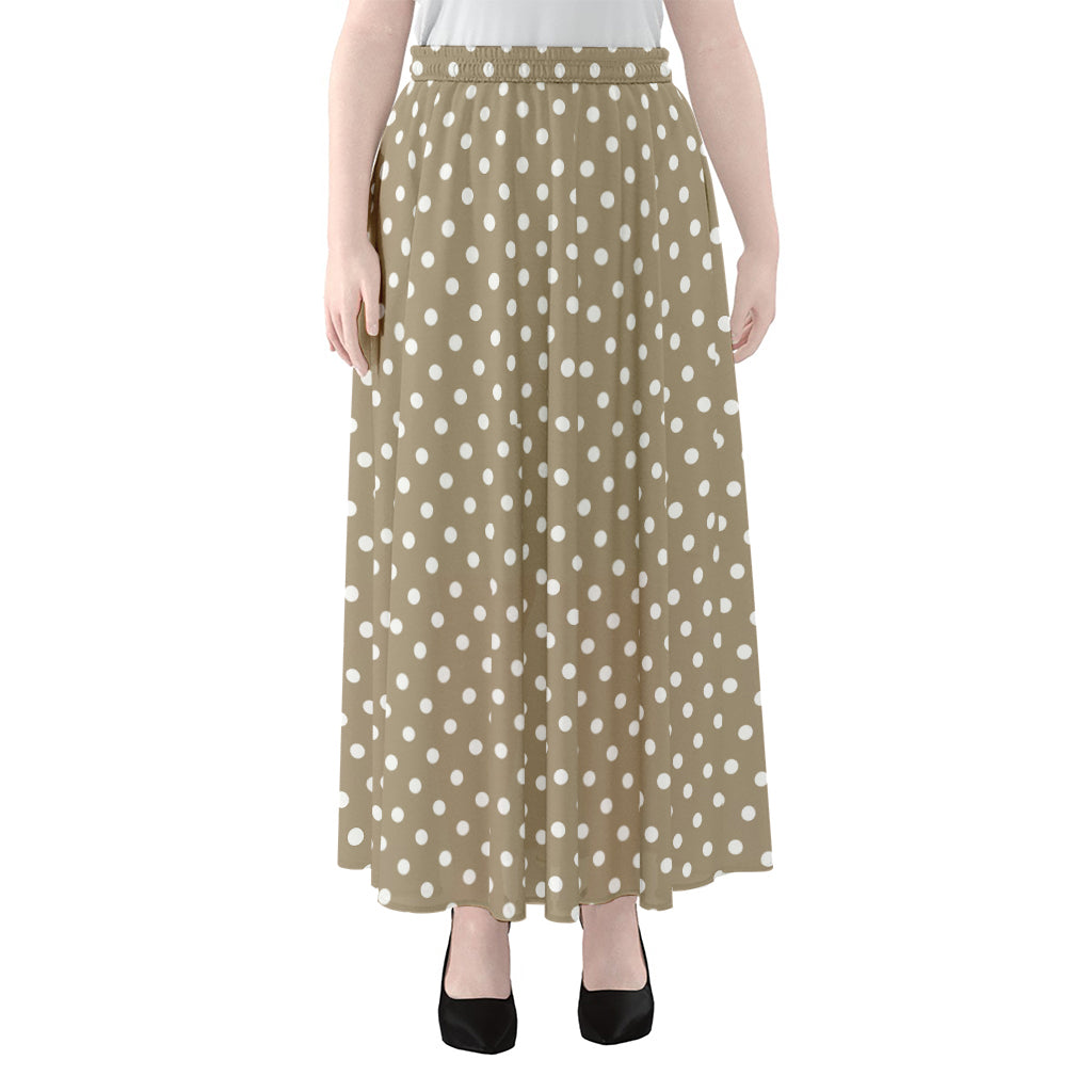 Beige And White Polka Dot Pattern Print Chiffon Maxi Skirt
