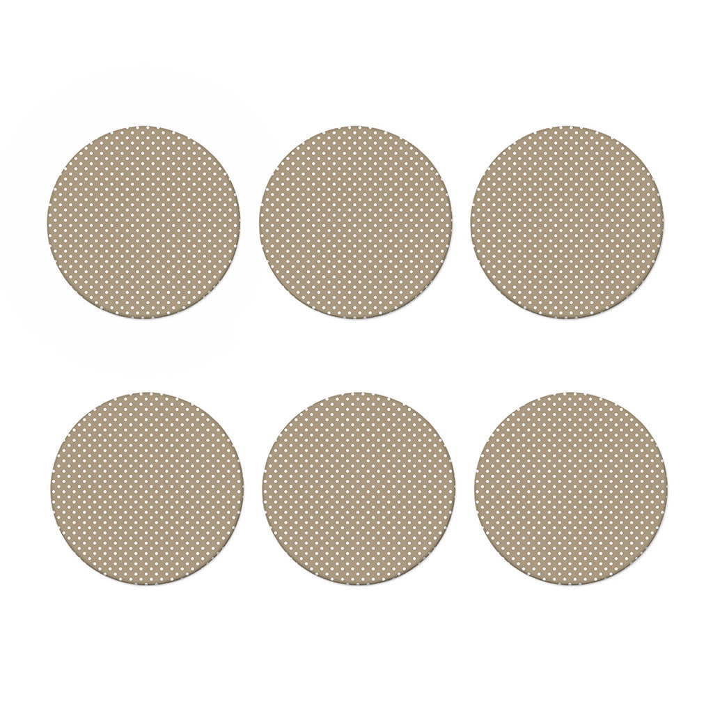 Beige And White Polka Dot Pattern Print Coaster Set