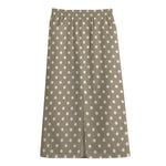 Beige And White Polka Dot Pattern Print Cotton Front Slit Maxi Skirt