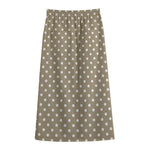 Beige And White Polka Dot Pattern Print Cotton Front Slit Maxi Skirt
