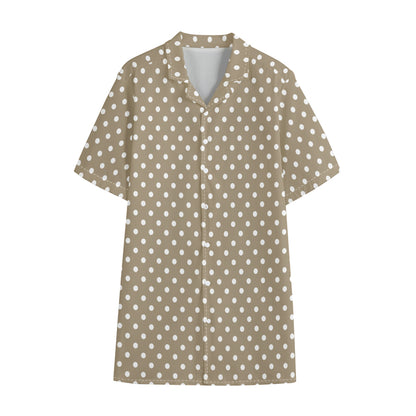 Beige And White Polka Dot Pattern Print Cotton Hawaiian Shirt
