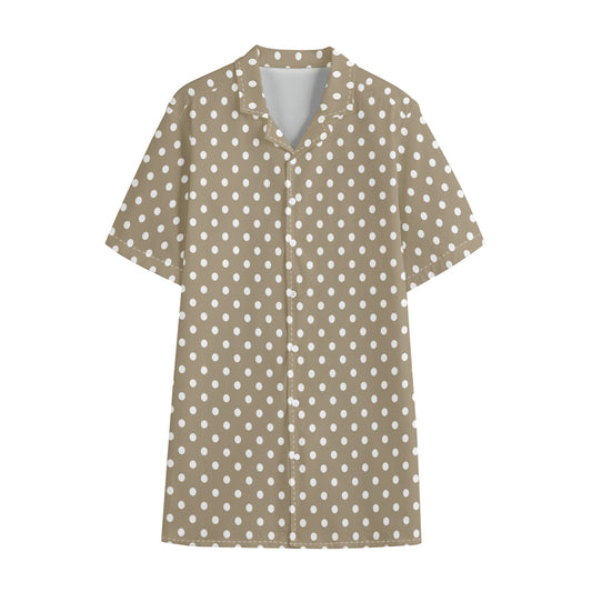 Beige And White Polka Dot Pattern Print Cotton Hawaiian Shirt