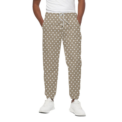 Beige And White Polka Dot Pattern Print Cotton Pants