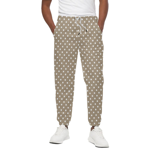 Beige And White Polka Dot Pattern Print Cotton Pants