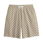 Beige And White Polka Dot Pattern Print Cotton Shorts