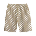 Beige And White Polka Dot Pattern Print Cotton Shorts