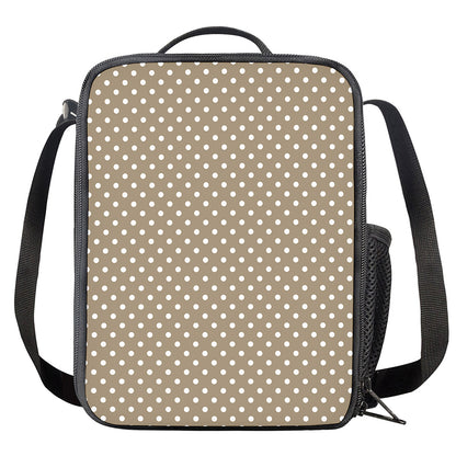 Beige And White Polka Dot Pattern Print Crossbody Lunch Bag