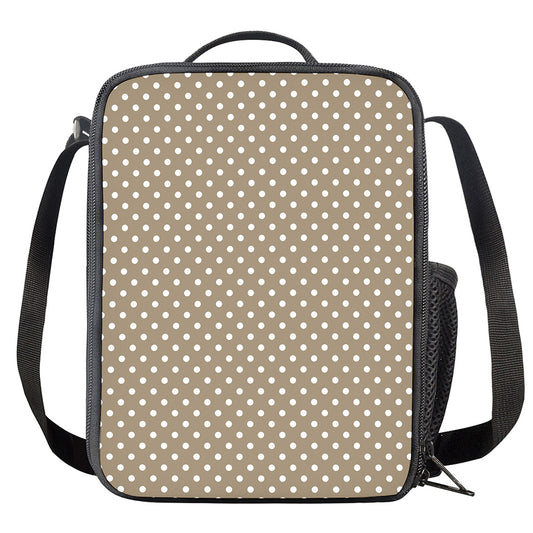 Beige And White Polka Dot Pattern Print Crossbody Lunch Bag