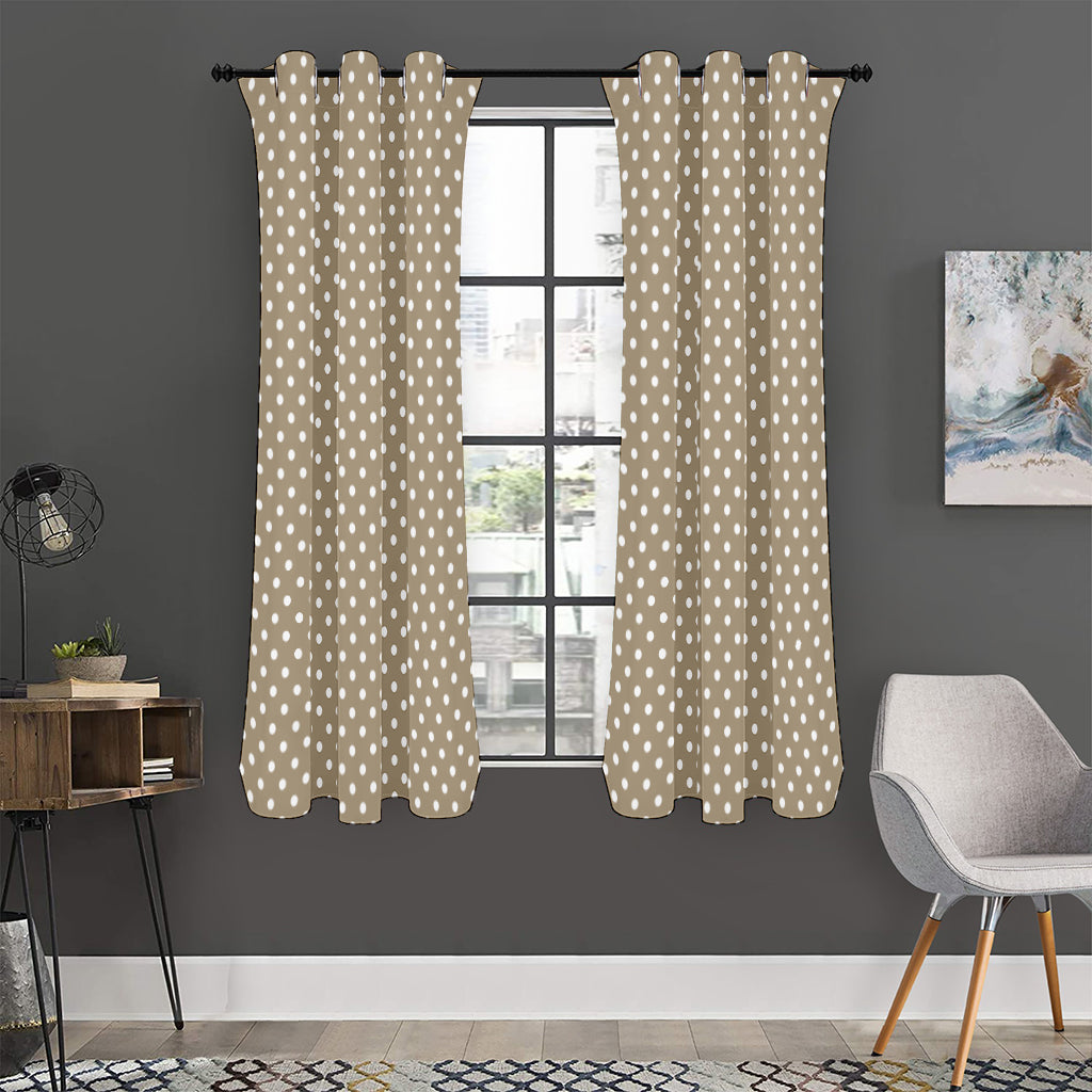 Beige And White Polka Dot Pattern Print Curtain