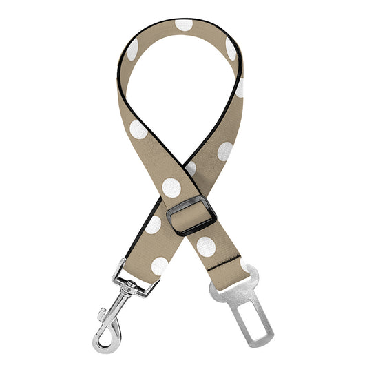 Beige And White Polka Dot Pattern Print Dog Seat Belt