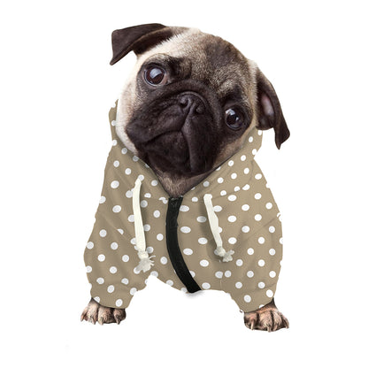 Beige And White Polka Dot Pattern Print Dog Zip Up Hoodie