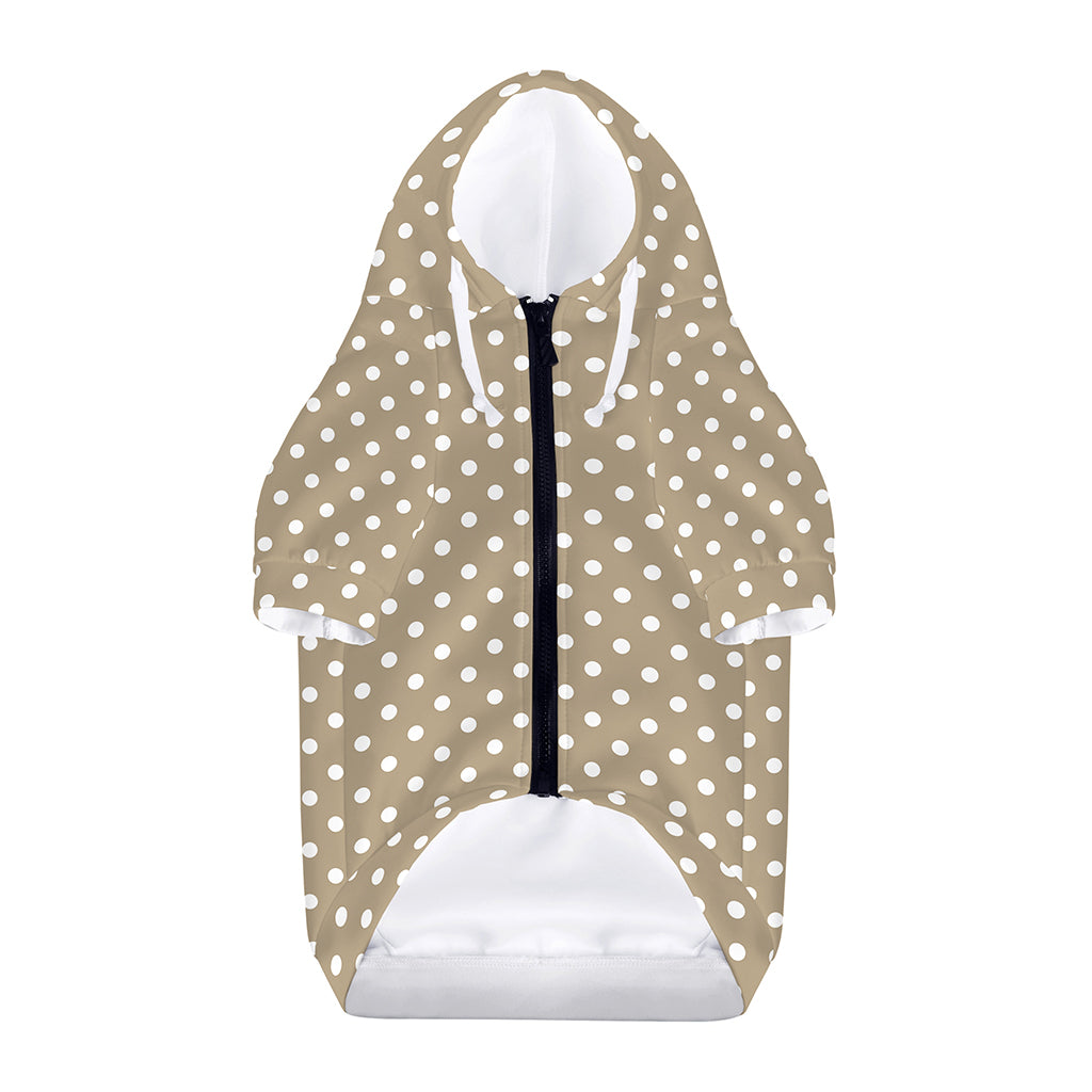 Beige And White Polka Dot Pattern Print Dog Zip Up Hoodie