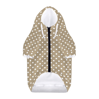 Beige And White Polka Dot Pattern Print Dog Zip Up Hoodie