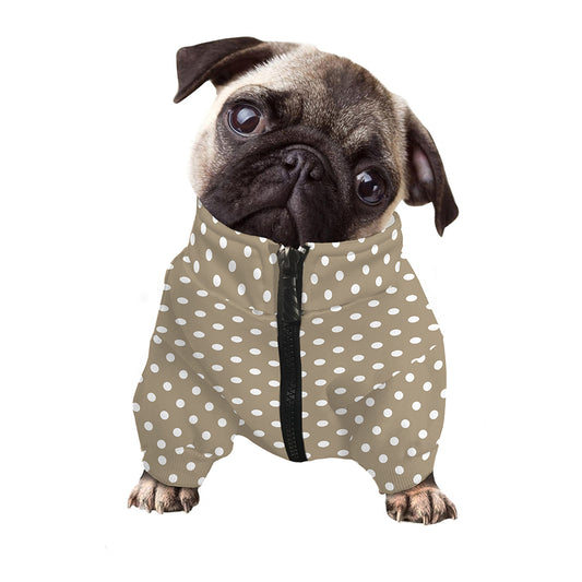 Beige And White Polka Dot Pattern Print Dog Zip Up Jacket