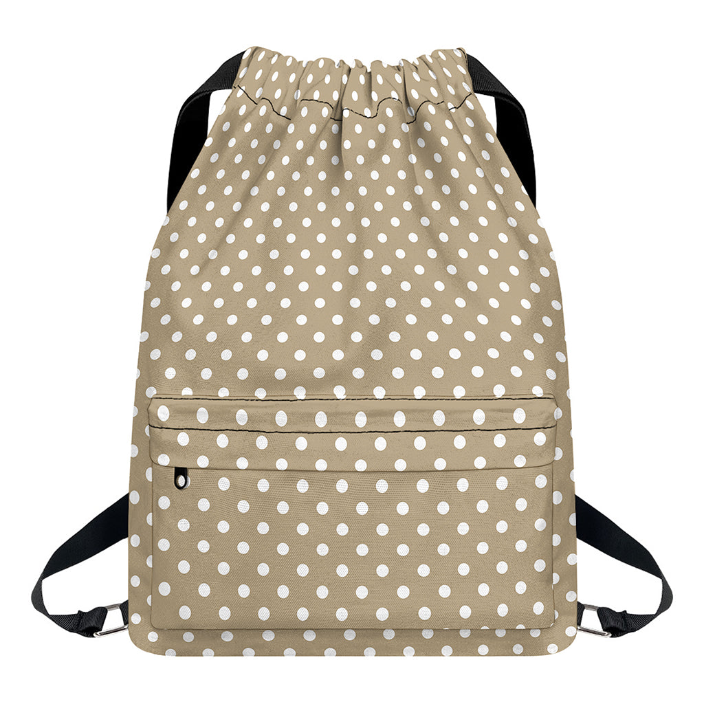 Beige And White Polka Dot Pattern Print Drawstring Backpack