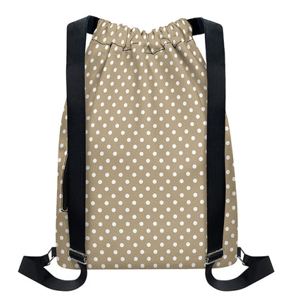 Beige And White Polka Dot Pattern Print Drawstring Backpack