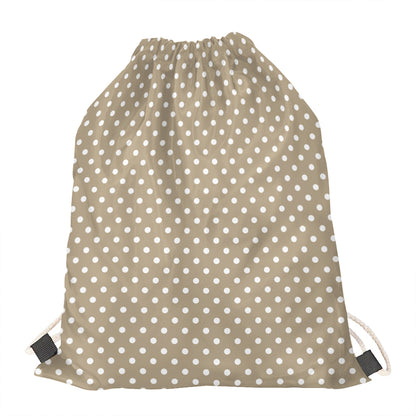 Beige And White Polka Dot Pattern Print Drawstring Bag