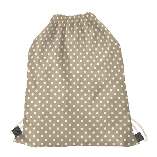 Beige And White Polka Dot Pattern Print Drawstring Bag