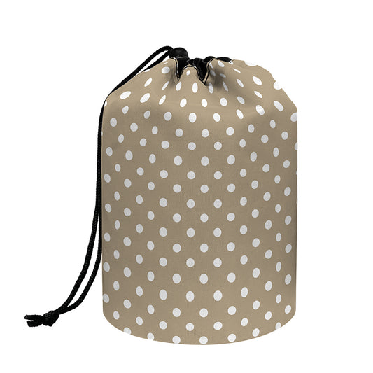 Beige And White Polka Dot Pattern Print Drawstring Makeup Bag