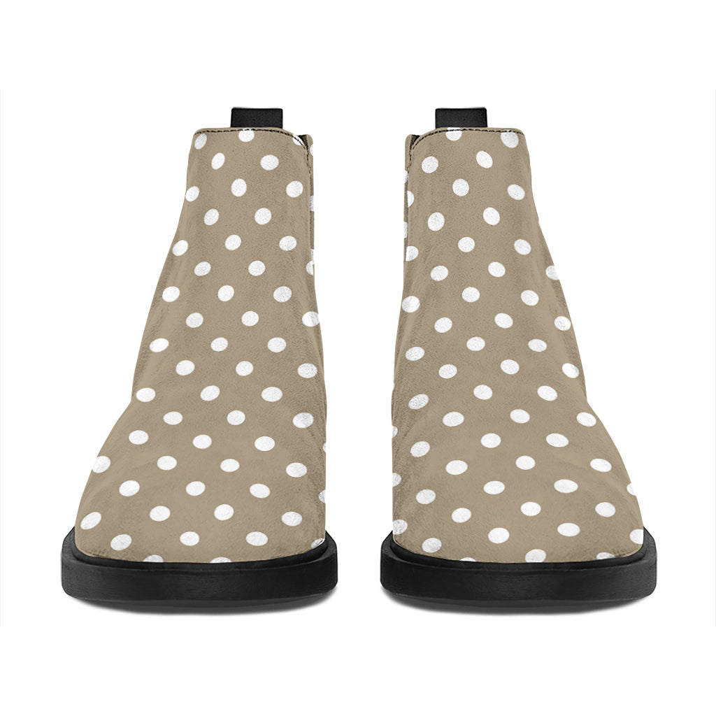 Beige And White Polka Dot Pattern Print Flat Ankle Boots
