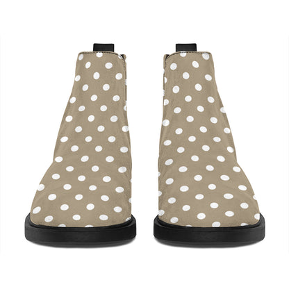Beige And White Polka Dot Pattern Print Flat Ankle Boots