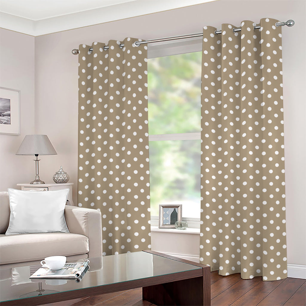 Beige And White Polka Dot Pattern Print Grommet Curtains