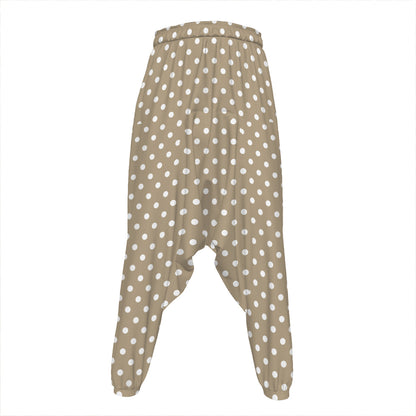 Beige And White Polka Dot Pattern Print Hammer Pants